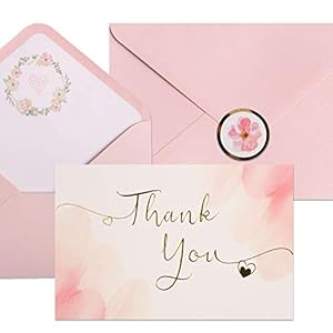 VNS Creations 40 Blush Thank You Cards | Watercolor Pink and Gold Foil Thank You Notes Perfect for Girl’s Baby Shower…
