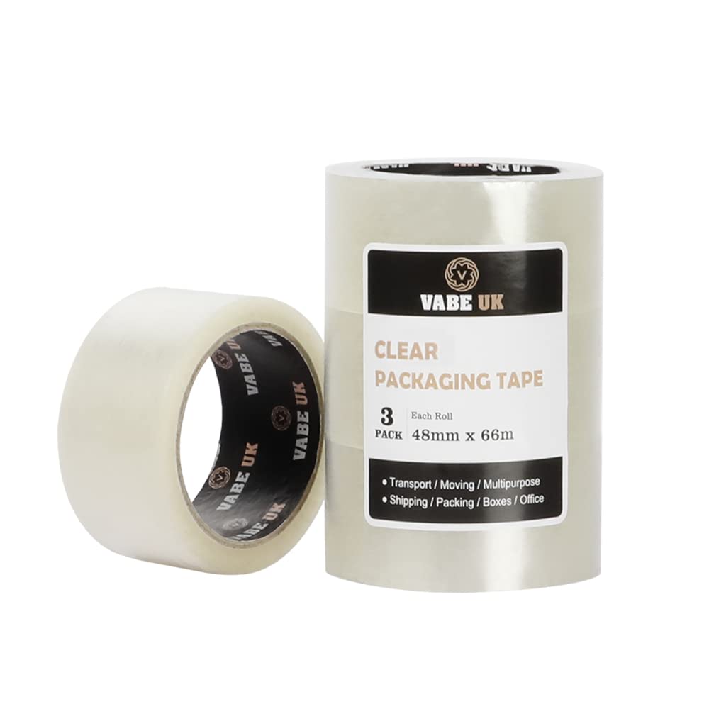 VABE UK General Purpose Robust Packing Tape - Sticky Clear Parcel Tape 48mm x 66m – For Moving Homes & Packing Cartons (3)