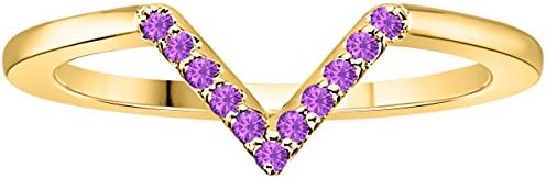 Wishbone-Style 14k Solid Yellow Gold Plated Round Brilliant Cut Purple Amethyst Wedding Band CZ Ring