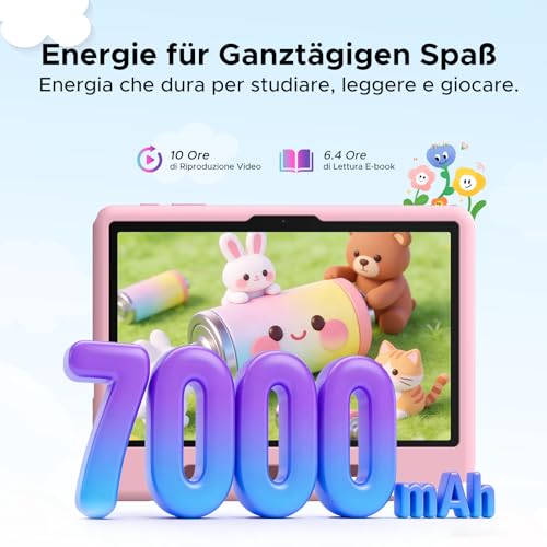 Easerush P10 Kid Tablet con Penna Custodia in Silicone, Rosa | Tablet 10 Pollici con 32GB RAM+64GB ROM Tablet per Bambini, 90Hz Tablet Android 16 & Gemini AI, 7000mAhT310/5G WiFi/8MP+5MP