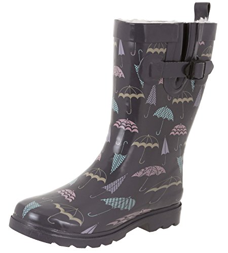 Capelli New York Ladies Shiny Umbrella Mid-Calf Rain Boot Grey Combo 8