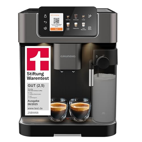 Grundig KVA 8230 Kaffeevollautomat, Stiftung Warentest GUT (2,5)*, 18 Kaffeespezialitäten, mit Cold Brew, externer Milchbehälter, 1350 W, 19 Bar, Schwarz/Dunkelsilber