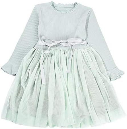 Plus Nao プラスナオ チュール切り替えワンピース 長袖 メロウフリル 豪華な ベルスリーブ リボン 重ね着 無地 子供服 ジュニア ふんわり キッズ