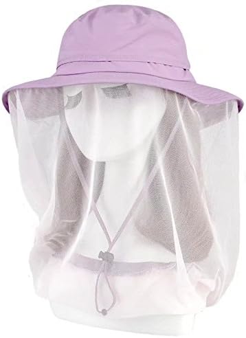 LONSANT Outdoor UPF 50+ Anti-mosquito Mask Hat Fishing Hat with Head Net Mesh (Light Purple)