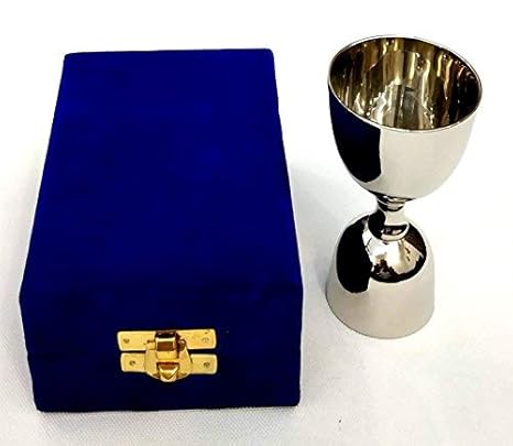 Akanksha Arts EPNS, Brass Peg Measure Cup with Decorative Box, 30 ml / 60 ml, Silver