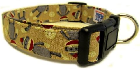 Adjustable Dog Collar in Tan Sock Monkeys (Handmade in the U.S.A.)