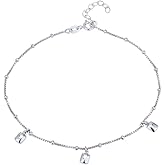 Vanbelle Sterling Silver Jewelry - Rhodium Plated with 925 Stamp - Minimalist Hanging Charm Anklet in Beaded Chain for Women - 9 Inch long + 1 Inch Extender
