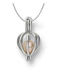 Pearlina - Plata esterlina. Kit de perla de agua dulce en ostra. Collar con dije medallón enjaulado, 18".