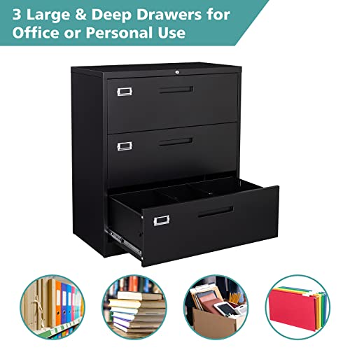 MIIIKO Lateral File with Lock, 3 Drawer Lateral Filing
