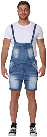 Men’s Denim Overall Shorts Detachable Bib Dungaree Shorts Shortalls