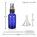 Olilia 1 oz Cobalt Blue Glass Spray Bottles with Black Fine Mist Sprayer Pack of 12, Mini Funnel and Transfer Pipettes included