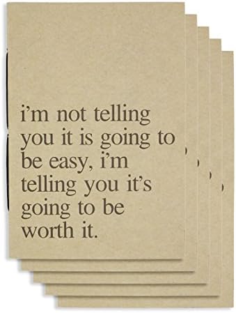 (Set of 5) A6 Dot Grid Handmade 4 x 5.75 inches Notebook / Worth it Quote Cover / 60 Dot Page | Lay Flat Binding | Cream Paper