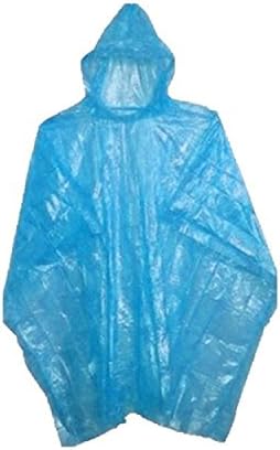 Emergency Disposable Rain Ponchos with attached hood. (10 Pack) - (Blue)