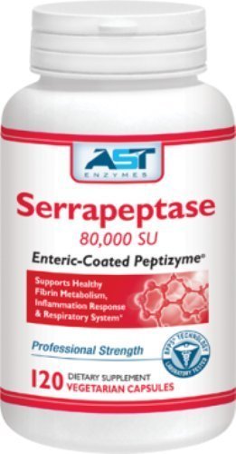 Serrapeptase 80,000 SPU â€“ 120 Vegetarian Capsules - Premium Natural Systemic Enzyme â€“ Enteric-Coated Serrapeptase â€“ AST Enzymes