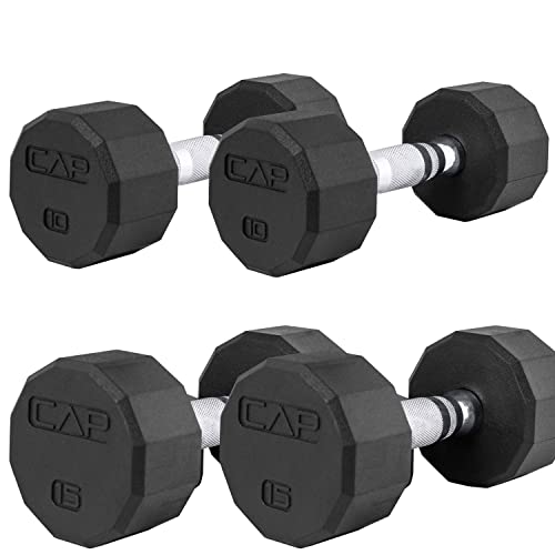 CAP 50 lbs Coated 12 - Sided Dumbbell Set, 10LBx2, 15lbx2