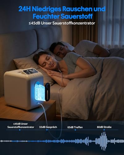 Sauerstoffkonzentrator für Zuhause, 96% Sauerstoffkonzentration Tragbares Sauerstoffgerät für Unterwegs 1-9L/m Einstellbarer Durchfluss Sauerstoffkonzentrator Mobil für Zuhause, Oxygen Concentrator