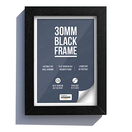 Picture Frames UK A3 Black Wooden Frame with Perspex, Ready to Hang