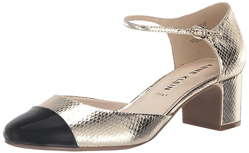 Anne Klein Women Pizetta Dress Heels, Light Gold with Black Patent Tip, 9, M