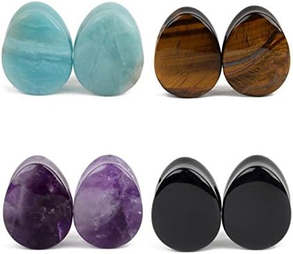 Chaplin Wong 4 Pairs Natural Mixed Opalite Stone Plug Double Flared Flesh Tunnels Ear Stretcher Piercing Gauges