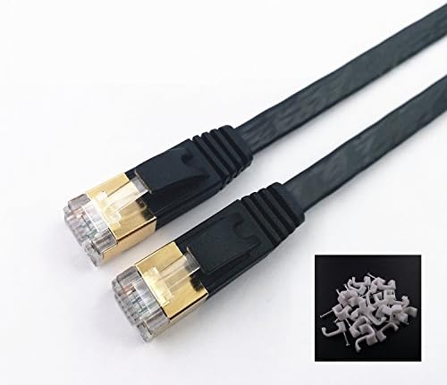 Cat-7, winneryu, 10 Gigabit 600MHz CAT7 Patch Cable for Modem Router LAN Network, Ultra Flat cable with Gold Plated &amp; Shielded RJ45 Connectors - 10m/32.8ft (Black)