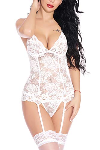 EVELIFE Damen Sexy Reizwäsche Strapse Set Erotische Unterwäsche Dessous Set V-Ausschnitt Spitze Lingerie mit Strumpfband… – Bild 3