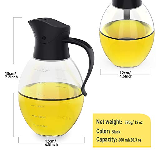 Oil Dispenser Bottle,Updated Cooking Container Bottle 20.5 oz Glass Olive Oil Dispenser Non-Drip Kitchen Vinegar Barbecue Marinade Dispenser Bottle With Scale and Non-Slip Handle for Kitchen (Black)