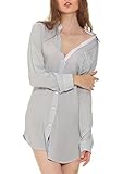Yulee Women's Long Sleeve Button Down Night Shirt Boyfriend Style Sleepshirt