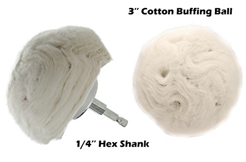 Drixet Extra Thick Large Cotton 4" Buffing Ball w/1/4 Hex Shank for Turning Power Drill into High-Speed Polisher - Thumbnail 2