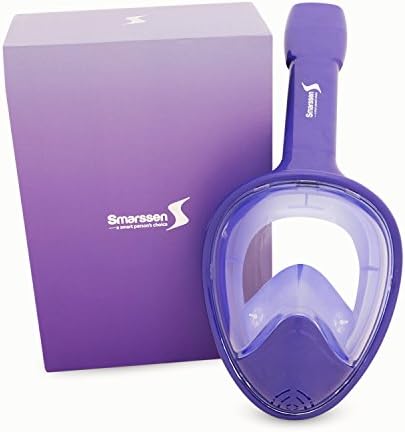 [Upgraded] Snorkel Mask Set for Adults, Full Face Easybreath Anti-Leak Diving Gear with 180° Panoramic Sea View with Anti-Fog Ventilation and Action Camera Mount by Smarssen (Purple, Large)