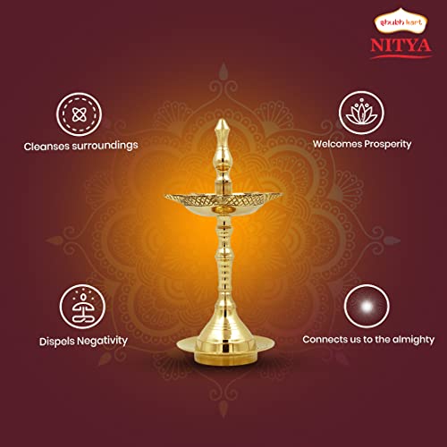 Shubhkart Nitya Kerala Samai Diya | Size 1 Brass Oil Lamp for Pooja | Traditional Deepak for Mandir | Diwali Decoration | Festival Ghee/Oil Diya | 5.19 Inch | 108g | Pooja Worship 3