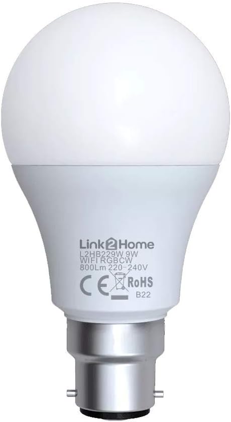 Link2Home B22/60W Equivalent WiFi LED Lamp, Smart Light Bulb with RGB Multicolour Settings