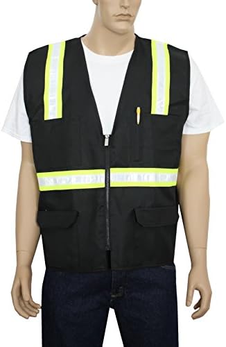 Safety Depot Safety Vest High Visibility Reflective Tape with 4 Lower Pockets, 2 Chest Pockets with Pen Dividers 8038-BK (Black, 5XL)