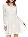 Allegra K Women's Scoop Neck Sheer Long Sleeves Floral Lace Mini Skater Dress - Small - White