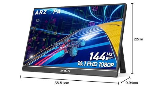 ARZOPA Monitor portátil para Juegos de 16,1'' 144Hz, Monitor portátil con Soporte FHD y 106% sRGB 1080P con HDR Segunda Pantalla Externa para portátil, PC, PS5, Mac, Xbox, Switch - Z1FC