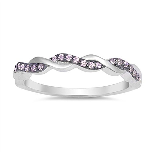 Pink CZ Criss Cross Knot Braid Ring New .925 Sterling Silver Band Size 5