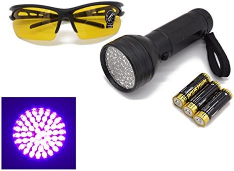 51 LED Powerful UV Flashlight Blacklight, Detector for Dog Cat Hidden Urine Pee Accidents Spots, Pet Urine Stains Marks Detector, Scorpion Hunting Light, Free UV Glasses and Durable Batteries Included