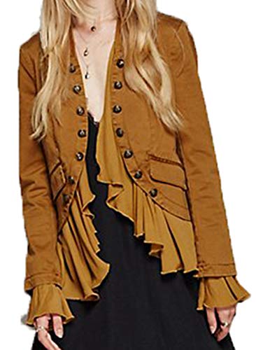 ASMAX Womens Vintage Ruffle Lightweight Open Front Coat Cardigan Jacket(S,Khaki)