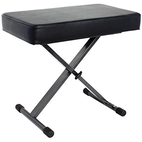 Duramex (TM) Piano Bench Stool 5-Position Height Adjustment Black Folding Super-stable and Durable Padded Keyboard Bench with X-style Iron Legs