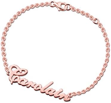 Lovefir Fashion Personalized 925 Sterling Silver Bracelet Anklet Charm Custom Made with Any Names (Rose Gold)
