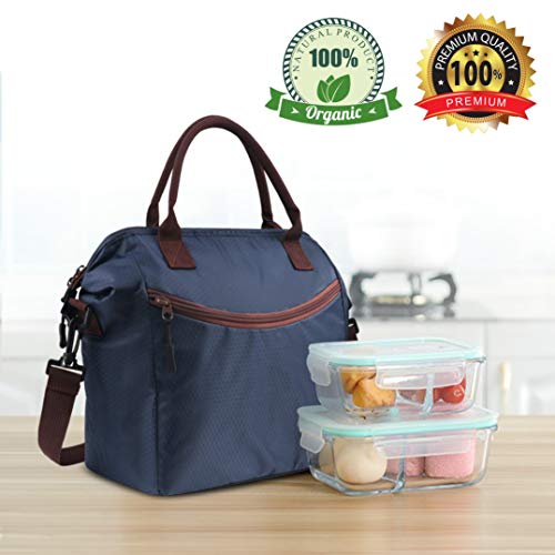 Idefair Lunch Bag, Insulated Lunch Bags with Shoulder Strap, Wide-Open Lunch Tote Bag Leakproof Lunch Box Organizer for Women/Men/Adults/School/Work/Picnic, Blue