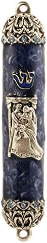 Quest Collection Wedding Chuppah Blue Silver Pewter Mezuzah