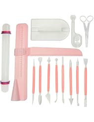 BIGTEDDY - Fondant Cake Decorating Tool w/Adjustable Scraper Icing Smoother Rolling Pin Trimmer Cutter Embosser Flower Scissor for Sugarcraft Gumpaste Modelling Beginner (Set of 14)