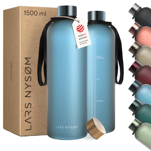 LARS NYSØM Trinkflasche 1 5l | Wasserflasche 1500ml | Ultraleichte Tritan Sport Flasche auslaufsicher, Kohlensäure geeignet - für Sport, Büro, Yoga |