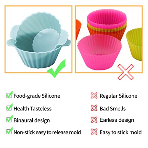 Reusable Silicone Baking Cupcake Cups, Upgraded Nonstick Muffin