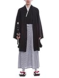 Lemail wig Japanese Traditional Samurai Mens Black Cardigan kimono Robe Costume