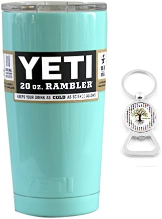YETI Coolers Custom Powder Coated Insulated Stainless Steel 20 Ounce (20 oz) (20oz) Rambler Tumbler with Lid and Bottle Opener Keychain (Seafoam Green)