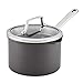 Anolon Authority Hard-Anodized Nonstick 3-Quart Covered Straining Saucepan with Pour Spouts, Gray