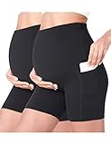 POSHDIVAH 2 Pcs Black Women's Maternity Yoga Shorts