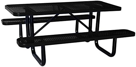 Lifeyard 72" Expanded Rectangular Mesh Commercial Picnic Table with Attached Seats Steel Frame(Black)