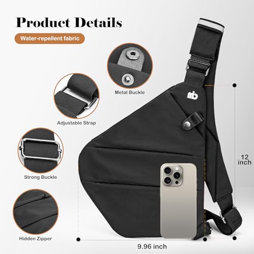 Anti-Theft Crossbody Bag for Women Men, Multi-Pocket Small Sling Chest Travel Bag, Ideal for Passport, Mobile Phone, and More(Black)